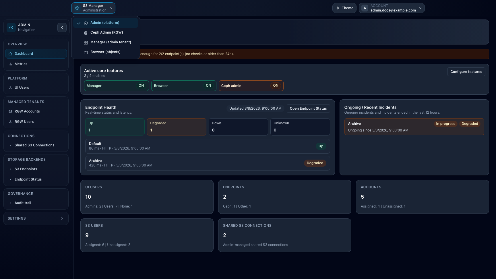 Workspace switcher open to choose where to continue
